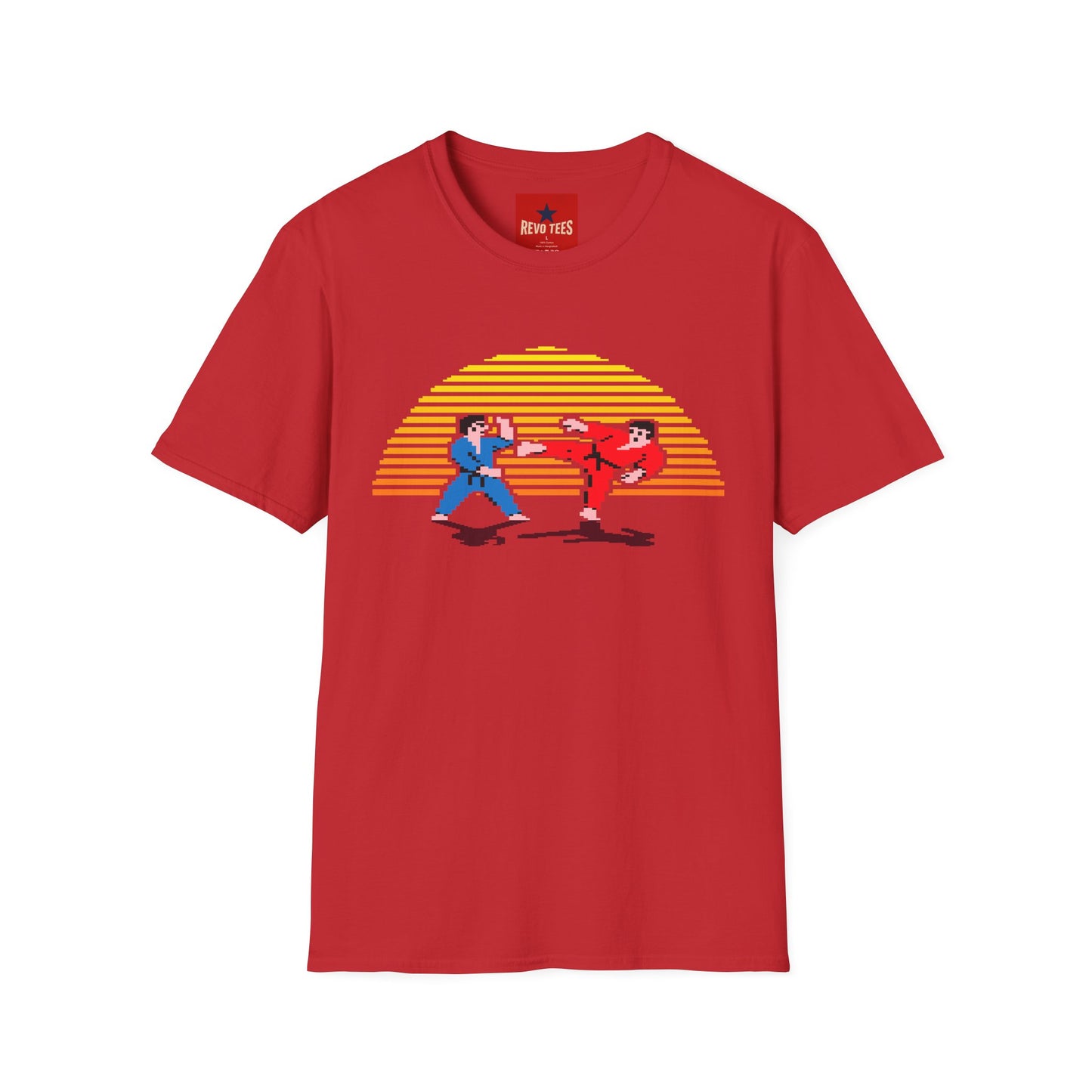 Retro Pixel Karate T-Shirt — 80s Sunset Martial Arts Graphic Tee
