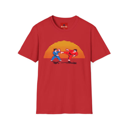Retro Pixel Karate T-Shirt — 80s Sunset Martial Arts Graphic Tee