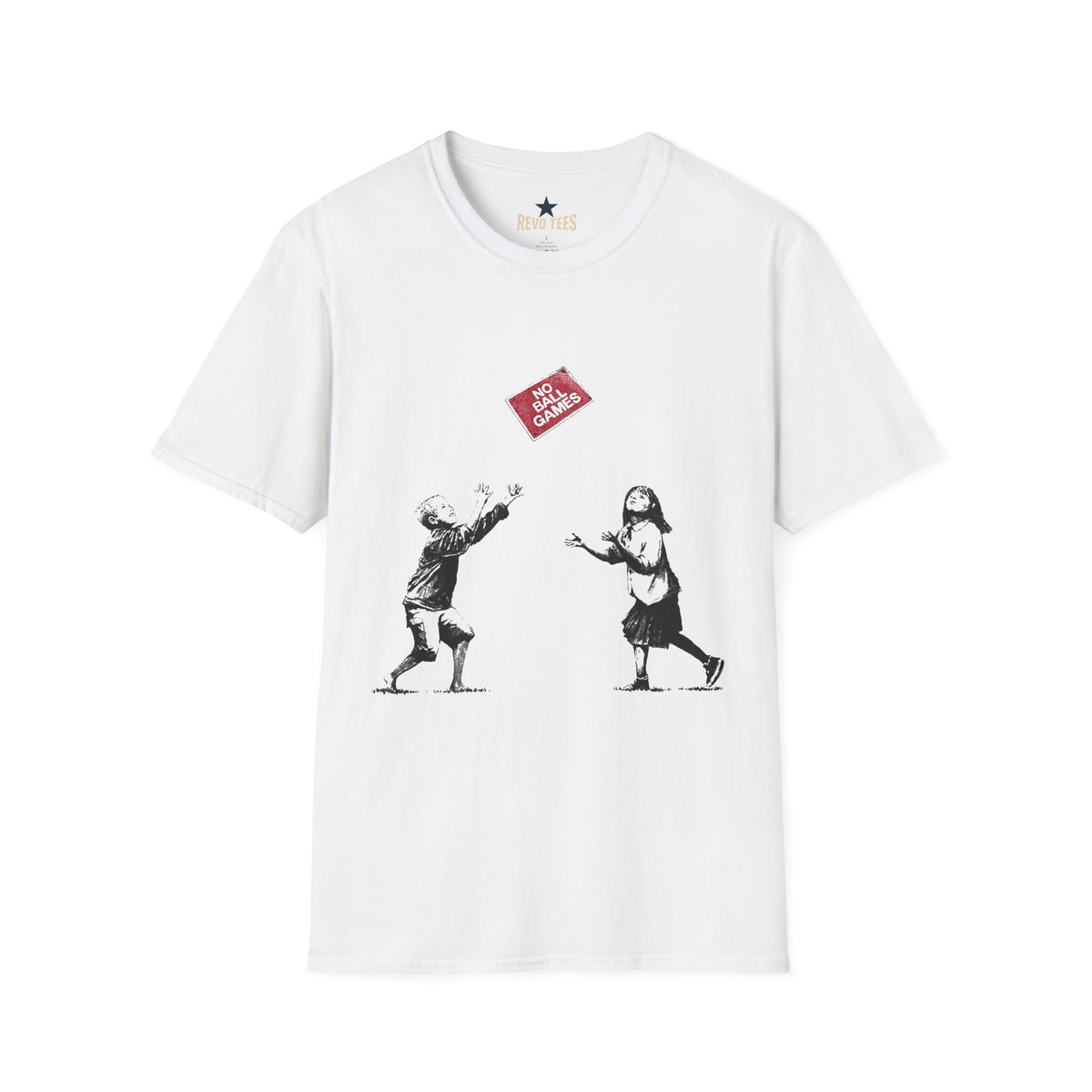 Revotees Banksy No More Games Vintage Kids Throwing No More Games Patch Graphic T-Shirt