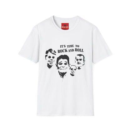 Rock and Roll Faces T-Shirt — "It's Time to Rock and Roll" Retro Band Tee