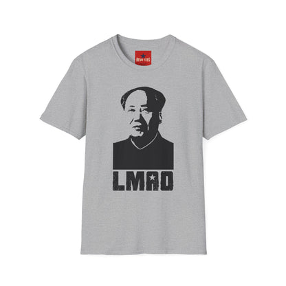 Graphic Tee with Bold Monochrome Portrait and "LMAO" Text