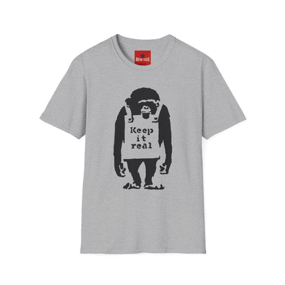 Banksy T‑Shirt — 'Keep It Real' Monkey Graphic Tee — Vintage Streetwear, Casual Gift