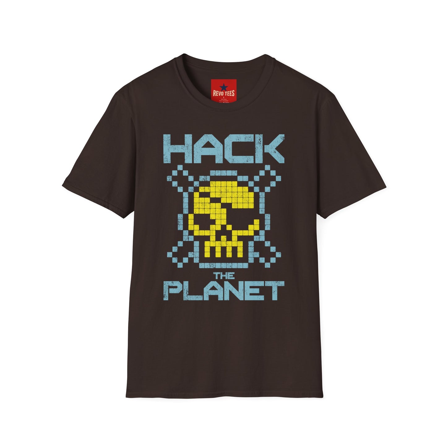 Hack the Planet T-Shirt — Retro Pixel Skull Hacker Graphic Tee