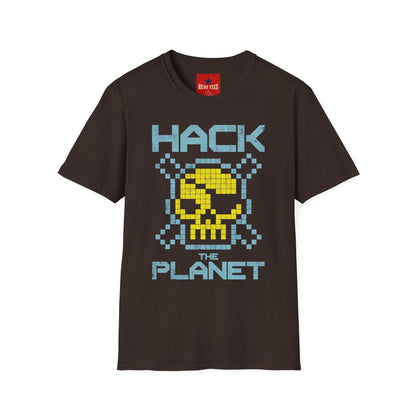 Hack the Planet T-Shirt — Retro Pixel Skull Hacker Graphic Tee