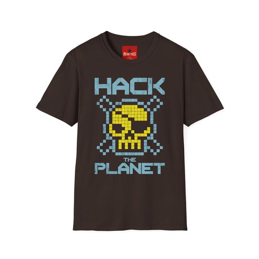 Hack the Planet T-Shirt — Retro Pixel Skull Hacker Graphic Tee