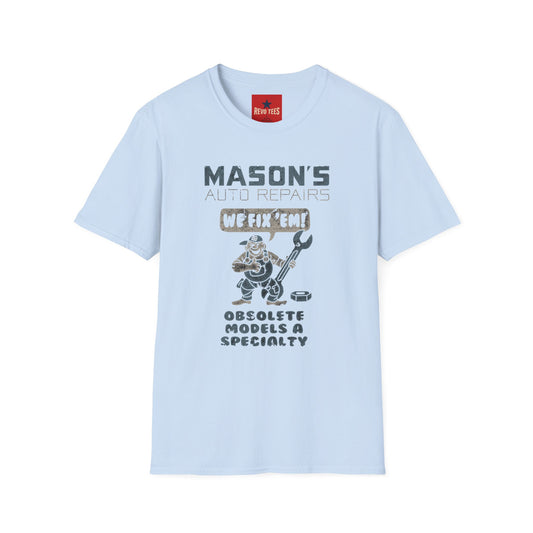 Mechanic Shop T‑Shirt — "Mason's Auto Repairs: We Fix 'Em" Vintage Garage Tee