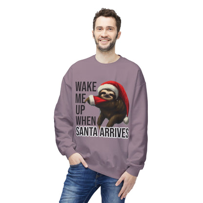 Sloth Santa Sweatshirt — "Wake Me Up When Santa Arrives" Holiday Crewneck