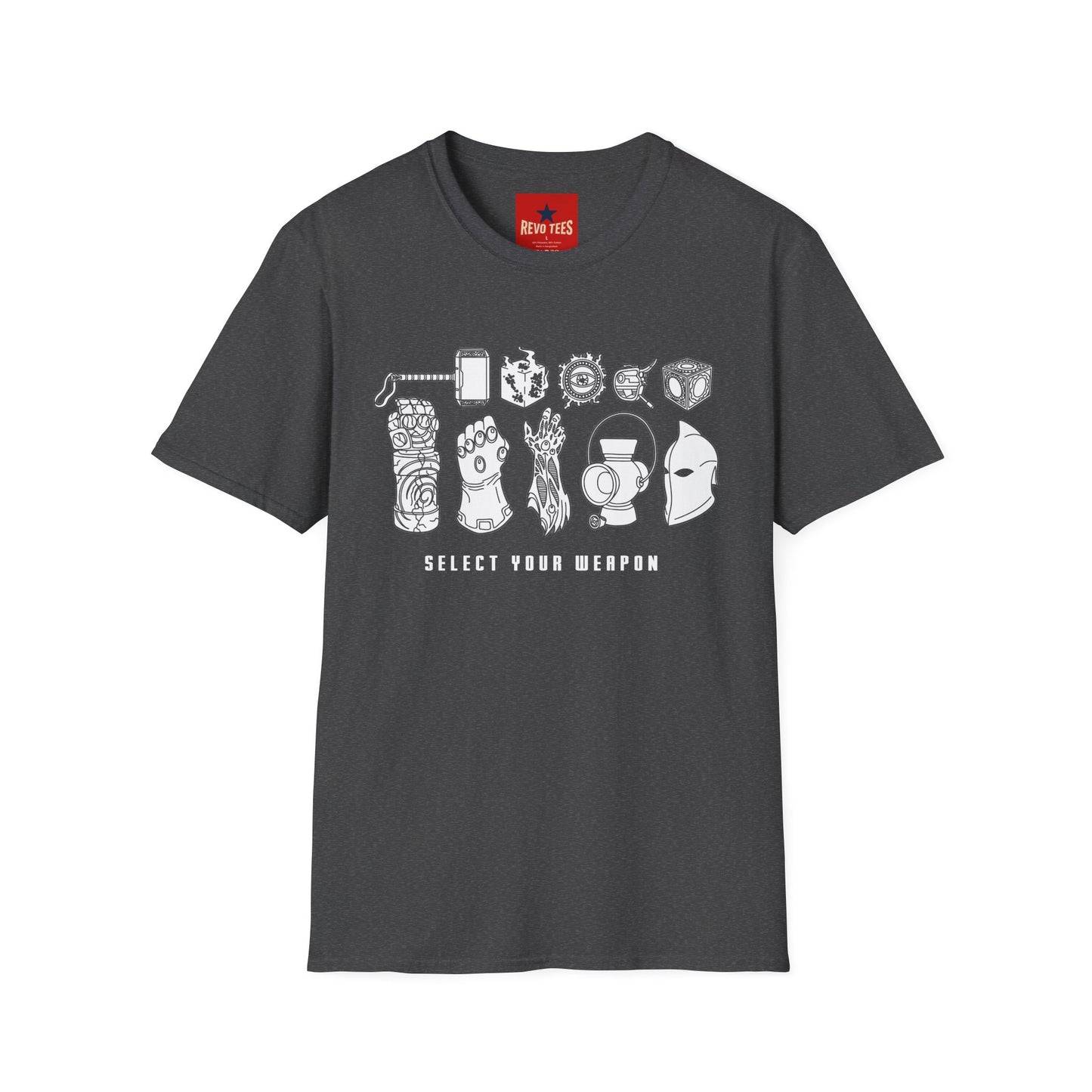 Graphic T-Shirt — "Select Your Weapon" Gamer/Pop Culture Icons Tee