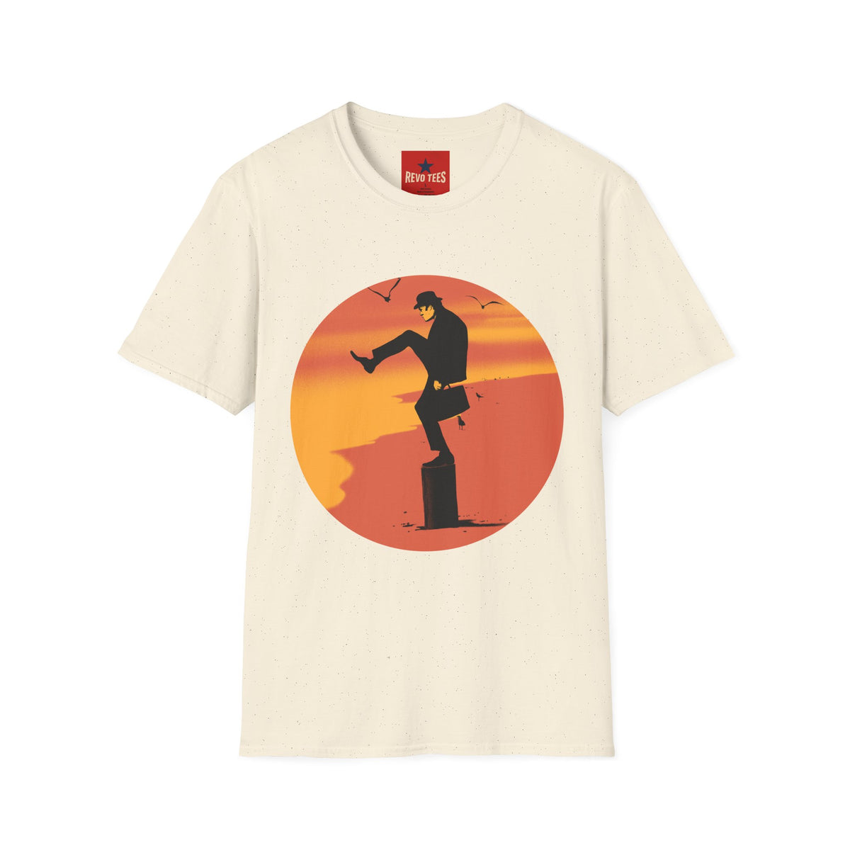 Revotees Sunset Silhouette Kicking Man Retro Beach Graphic T-Shirt - alternate view 6