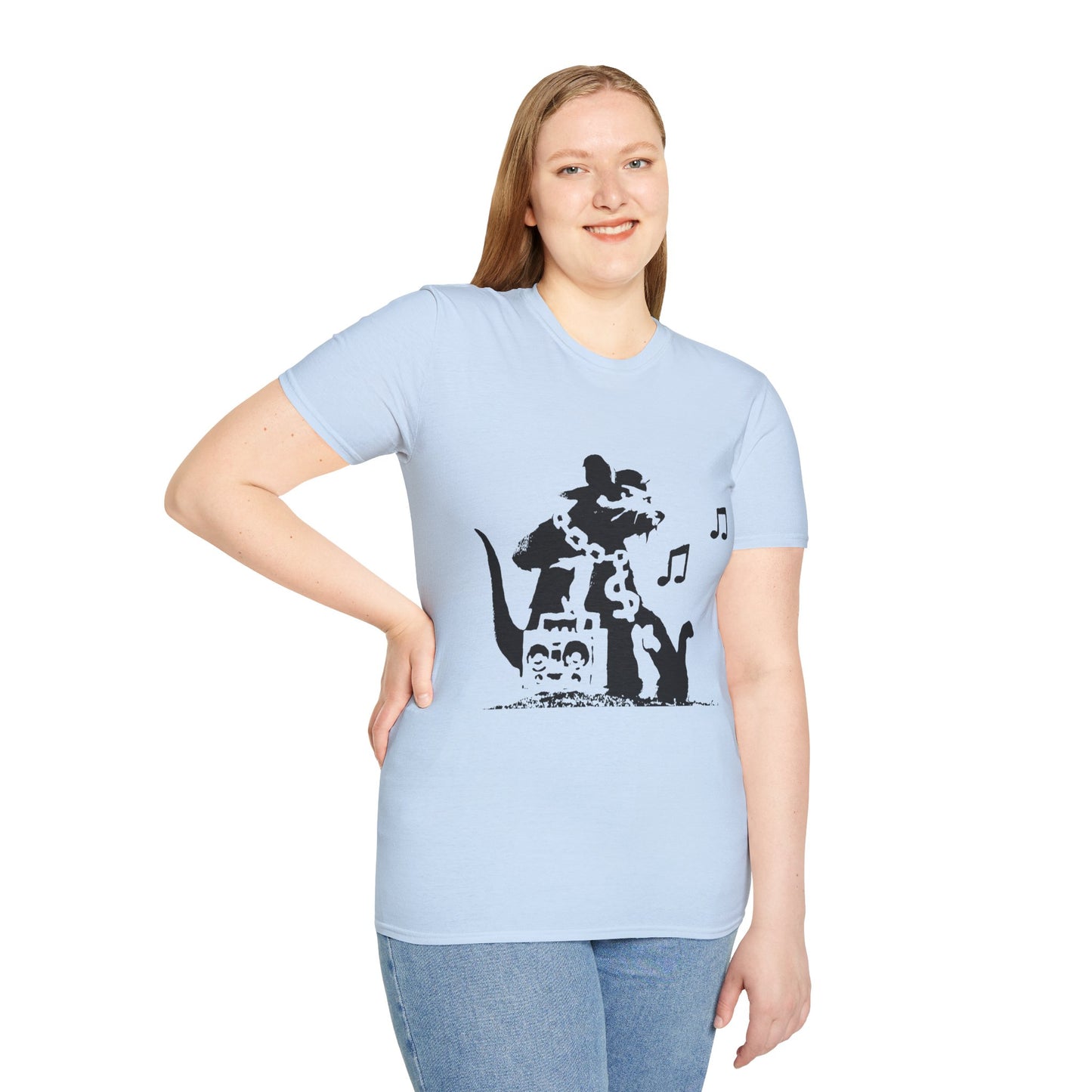Music Cat T-Shirt — Black Silhouette Singing Rat Graphic Tee
