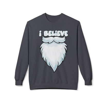 "I Believe" Santa Beard Holiday Crewneck Sweatshirt