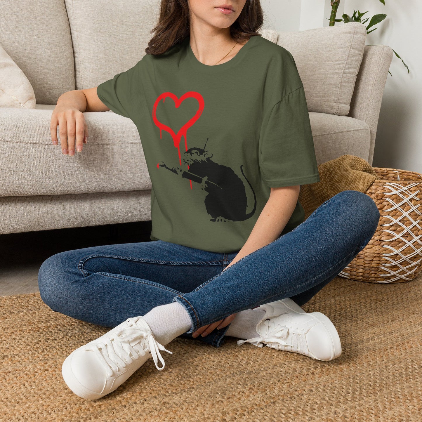 Banksy-Inspired Rat Stencil T-Shirt — Dripping Heart Street Art Tee