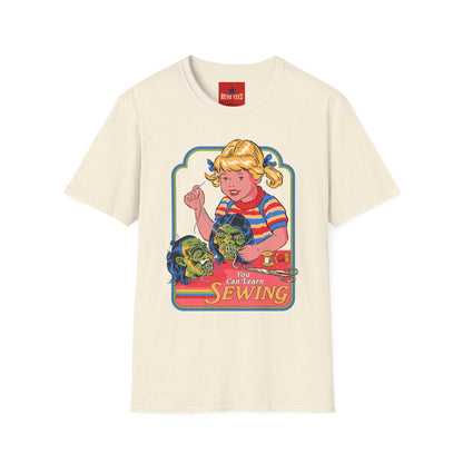 Retro Sewing Girl T‑Shirt — Vintage Crafting Graphic Tee