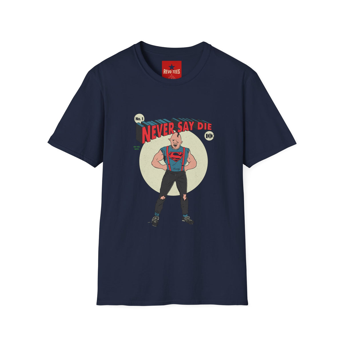 Revotees Never Say Die Retro Strongman Graphic T-Shirt - alternate view 10