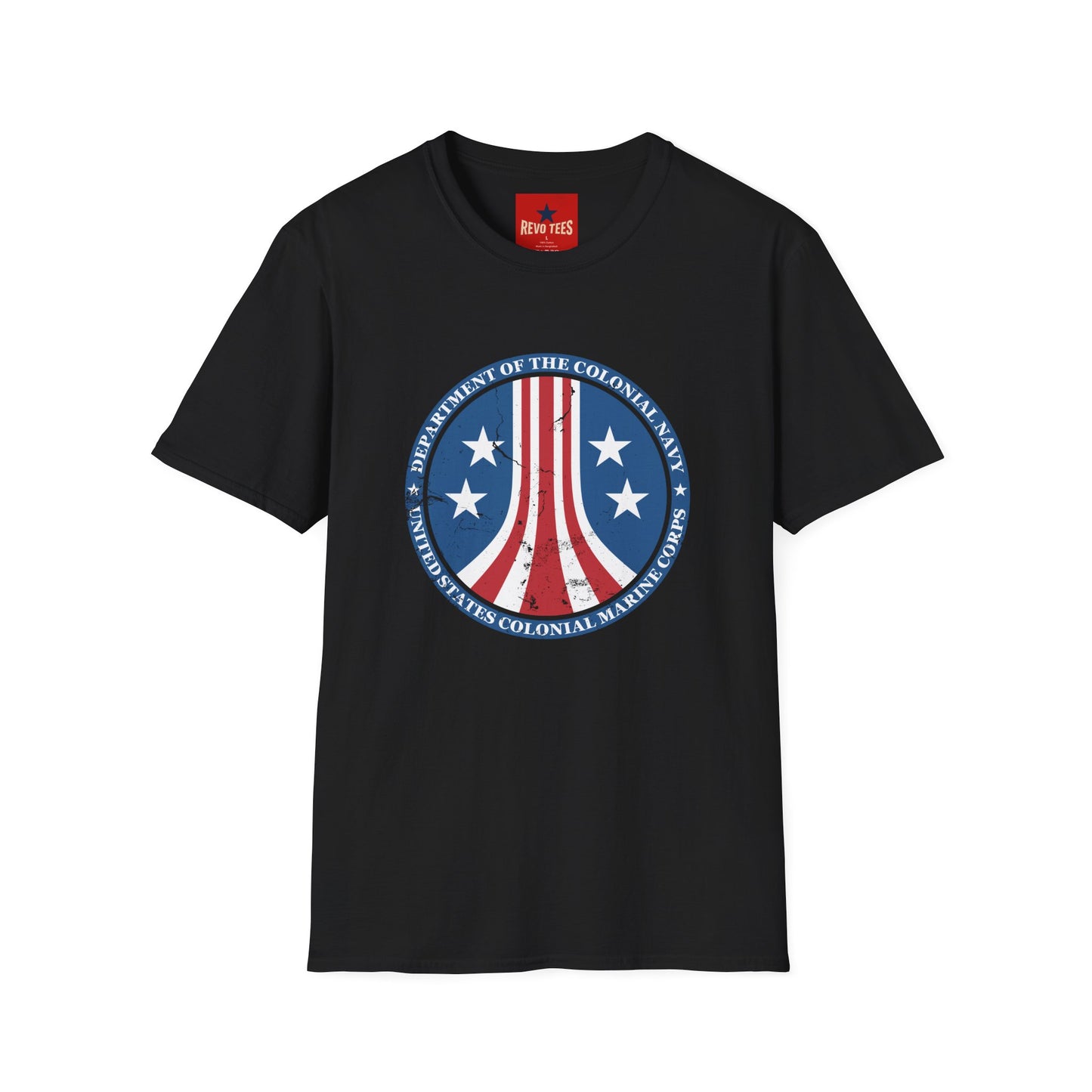 Colonial Navy Vintage Seal T‑Shirt — Patriotic Stars & Stripes Graphic