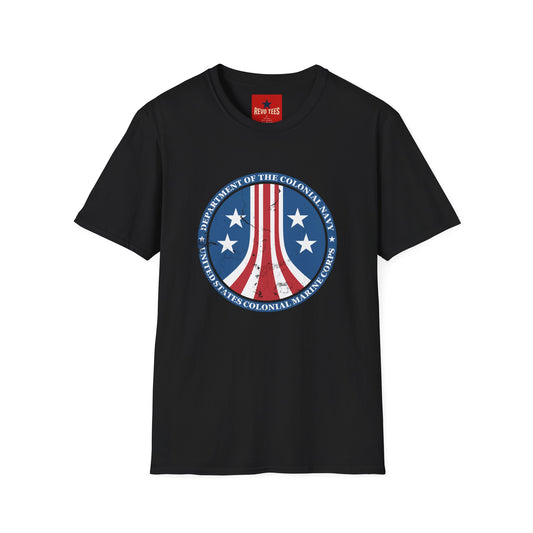 Colonial Navy Vintage Seal T‑Shirt — Patriotic Stars & Stripes Graphic