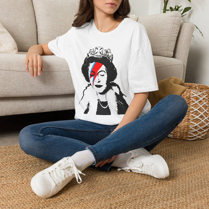 Banksy, Queen with Lightning Bolt T-Shirt — Retro Bowie-Inspired Portrait Tee