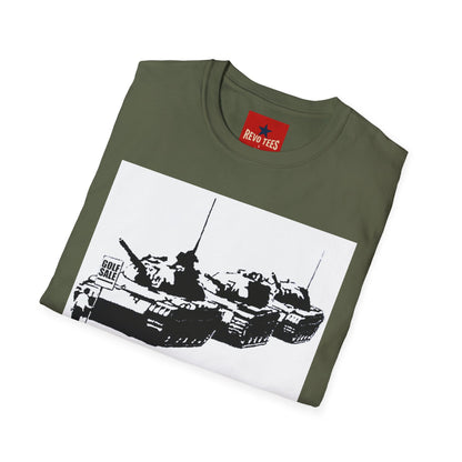 Banksy Tank Lineup Graphic T-Shirt — Stencil Military Tanks Design