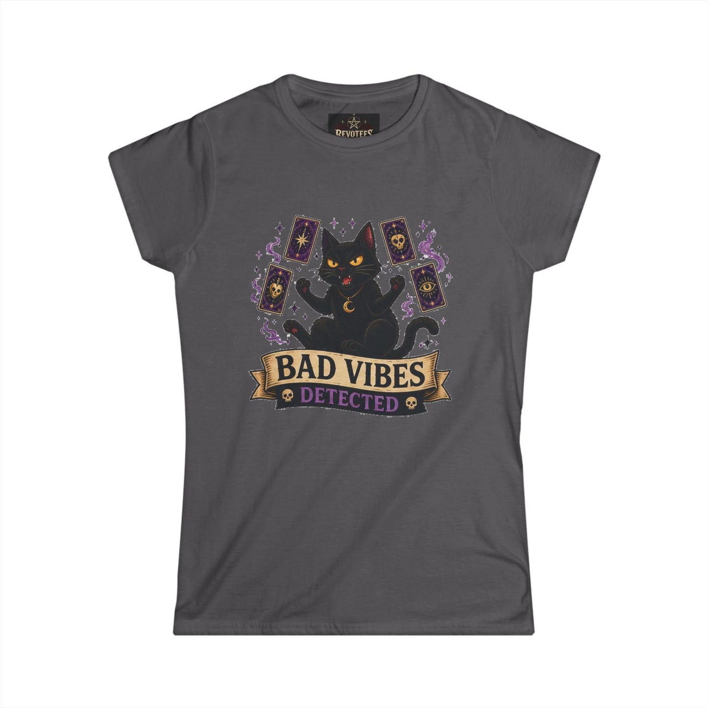 Bad Vibes Detected Cat Tarot Tee — Women's Witchy Graphic T-Shirt
