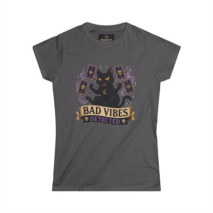 Bad Vibes Detected Cat Tarot Tee — Women's Witchy Graphic T-Shirt