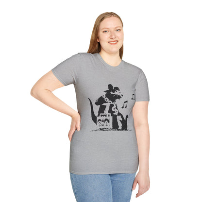 Music Cat T-Shirt — Black Silhouette Singing Rat Graphic Tee