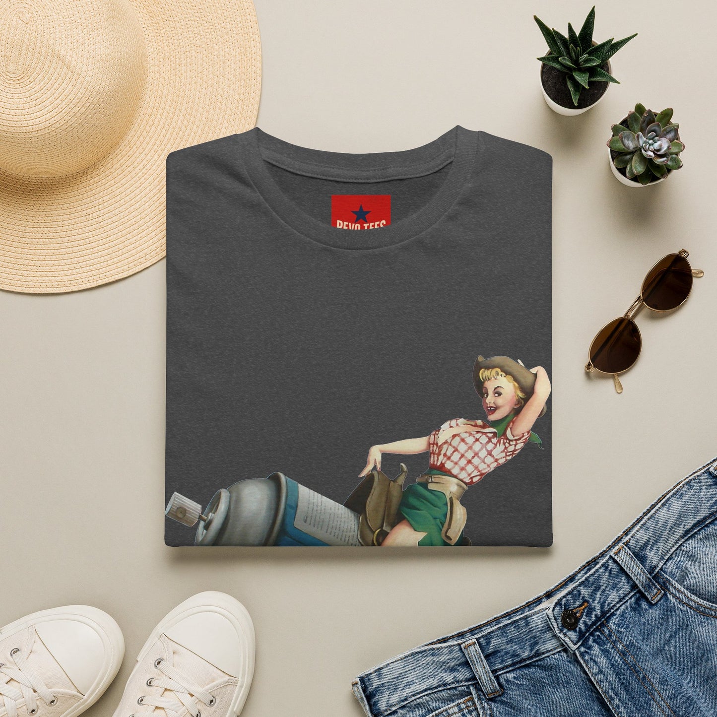 Banksy Pin-Up Cowgirl T-Shirt — Retro Pinup Girl Riding Soda Can Vintage Tee