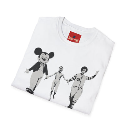 Banksy Graphic T-Shirt — Retro Satirical Parade Design