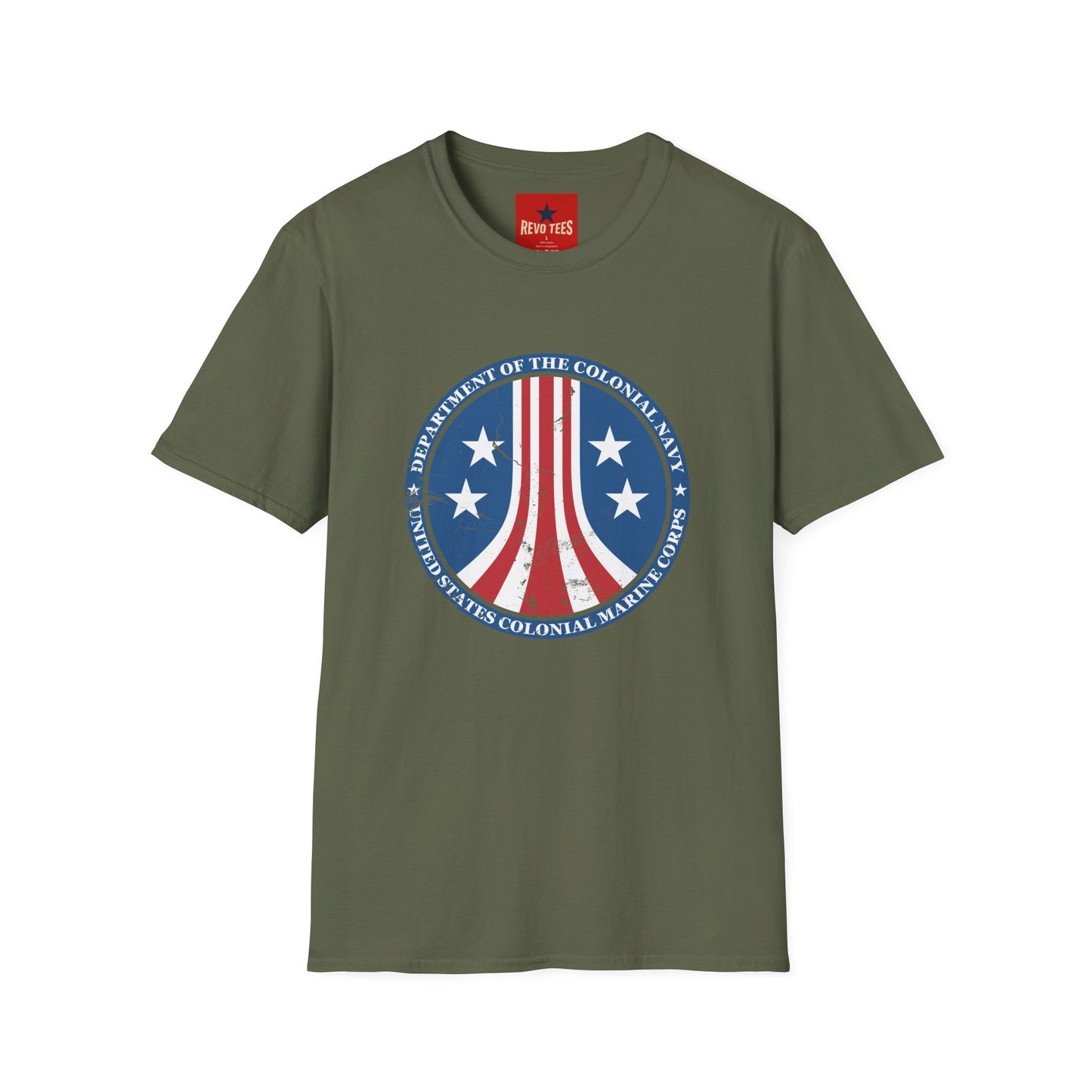 Colonial Navy Vintage Seal T‑Shirt — Patriotic Stars & Stripes Graphic