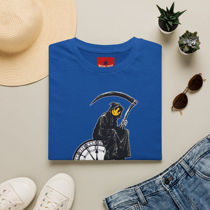 Banksy T‑Shirt — Grim Reaper Clock Graphic Tee (Smiley Mask)