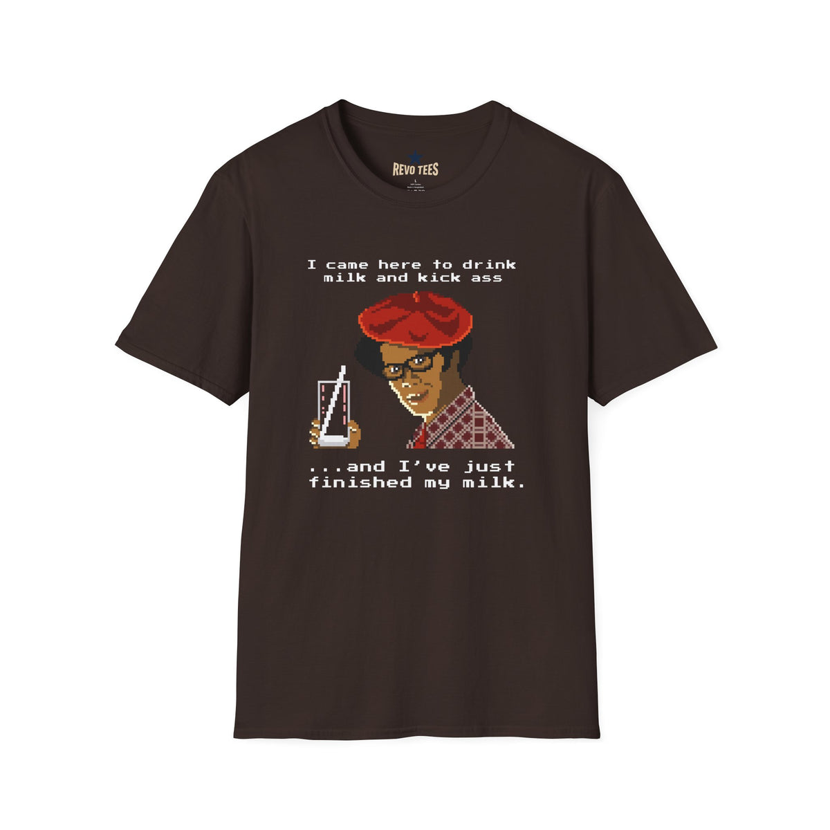 Revotees Graphic I Came Here to Drink Milk and Kick Ass Retro Pixel Design T-Shirt - alternate view 2