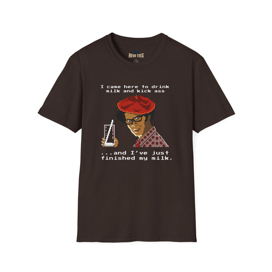 Revotees Graphic I Came Here to Drink Milk and Kick Ass Retro Pixel Design T-Shirt - alternate view 2