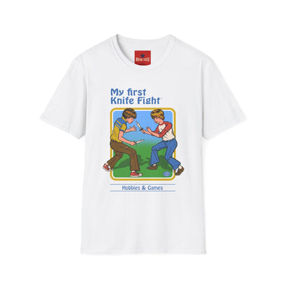 My First Knife Fight T-Shirt — Retro Dark Humor Graphic Tee