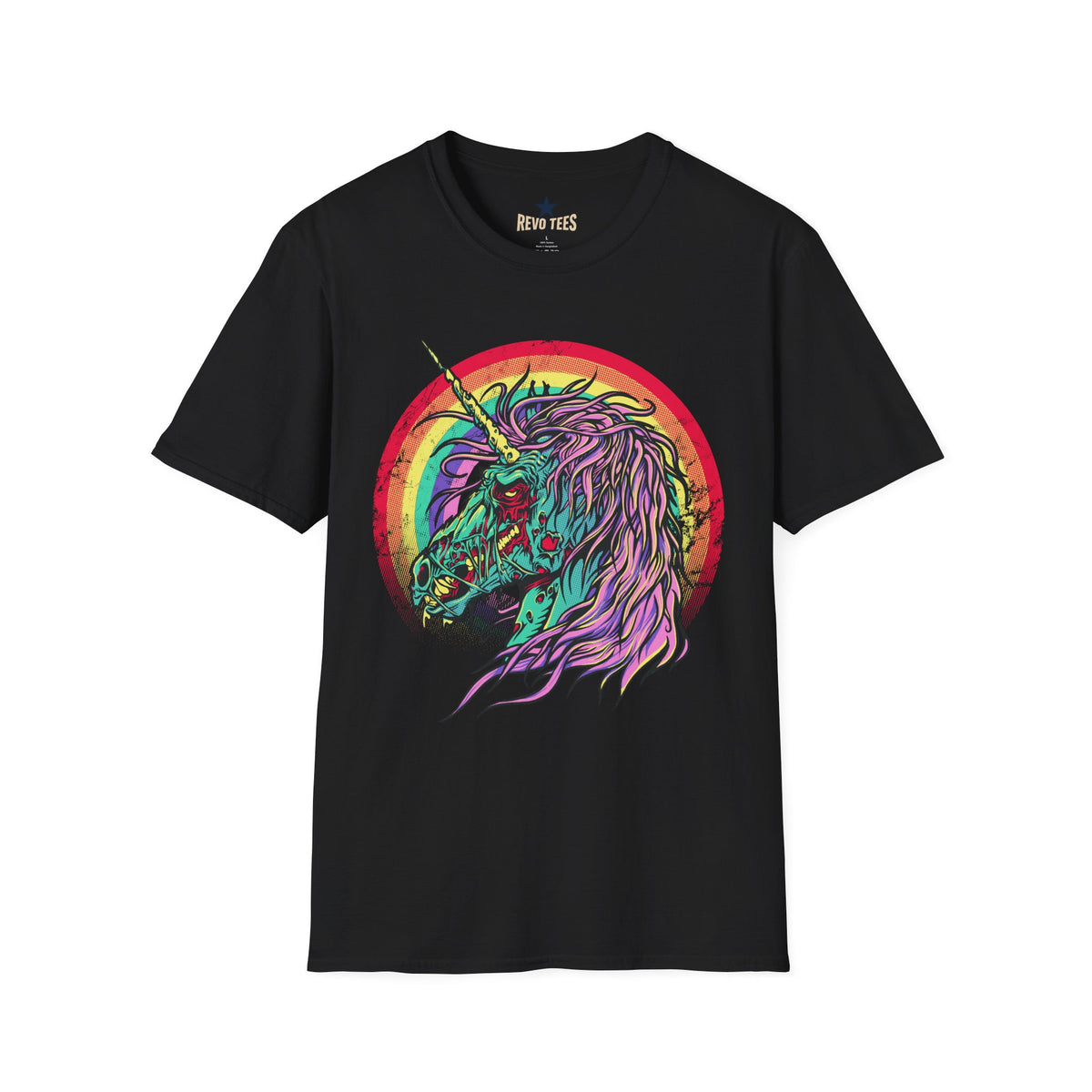 Psychedelic Zombie Unicorn — Rainbow Retro Mythical Tee