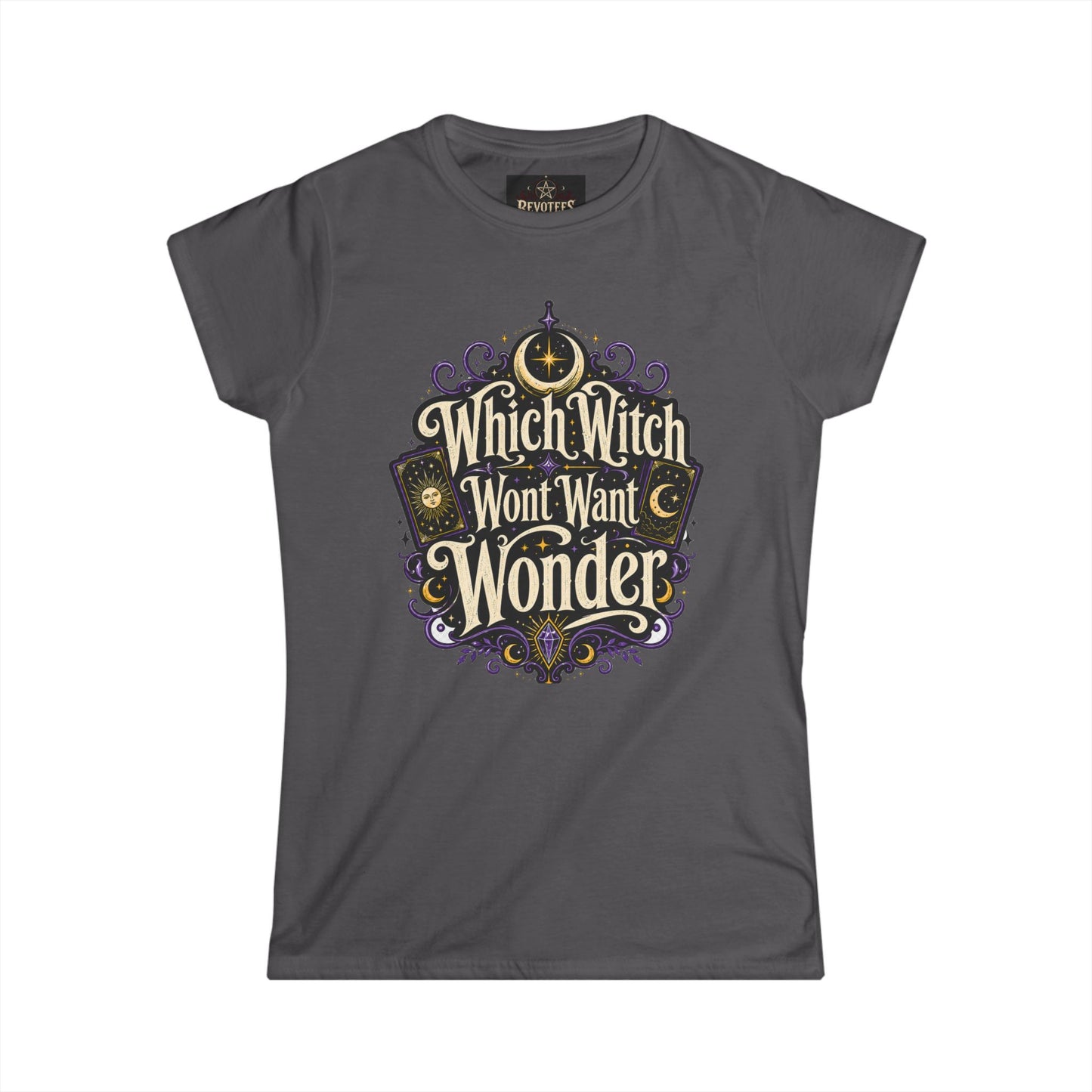 Women's Witchy Tee — "Which Witch Won't Want Wonder" Gothic Halloween Shirt