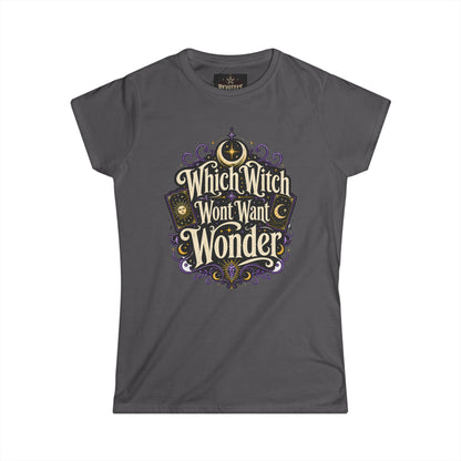 Women's Witchy Tee — "Which Witch Won't Want Wonder" Gothic Halloween Shirt