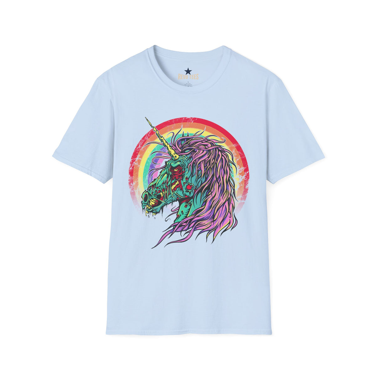 Psychedelic Zombie Unicorn — Rainbow Retro Mythical Tee