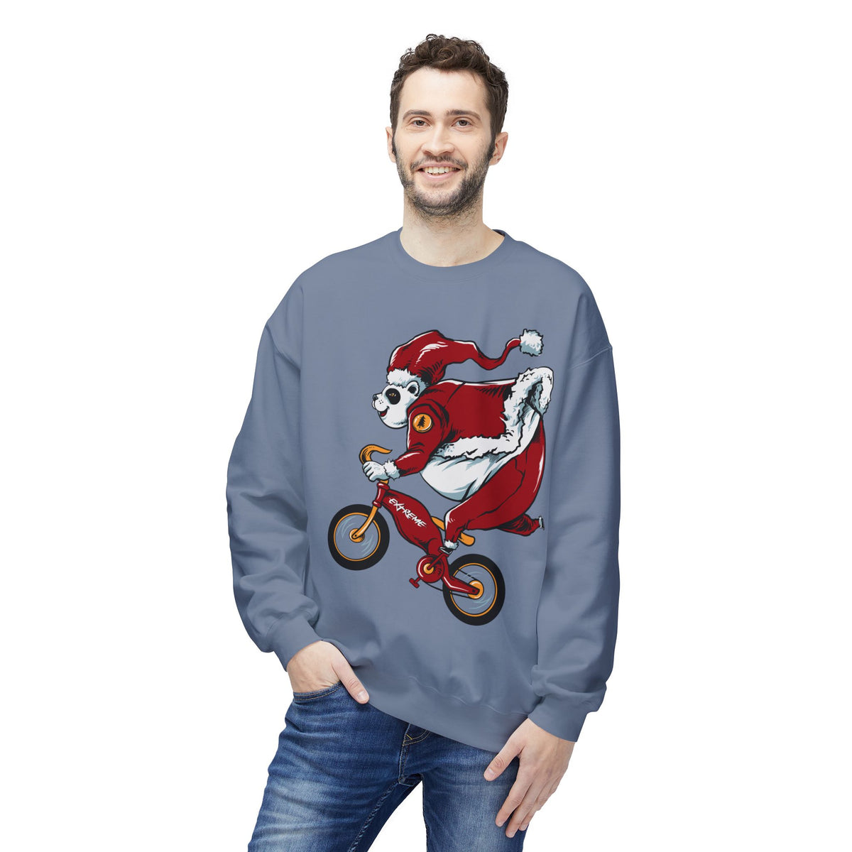 Santa Bear BMX Sweatshirt — Funny Christmas Cycling Holiday Crewneck