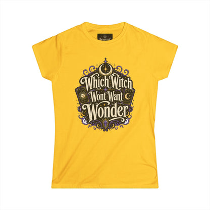 Women's Witchy Tee — "Which Witch Won't Want Wonder" Gothic Halloween Shirt