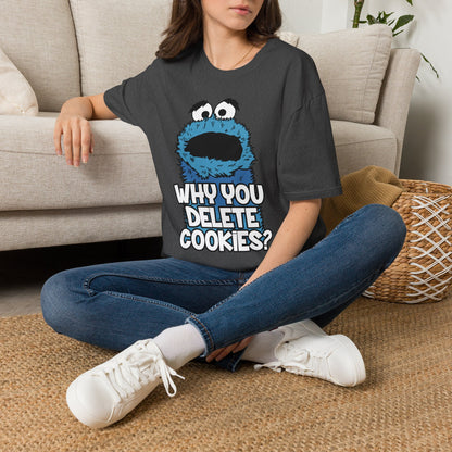 Cookie Monster "Why You Delete Cookies?" T-Shirt — Funny Retro Kids TV Graphic Tee