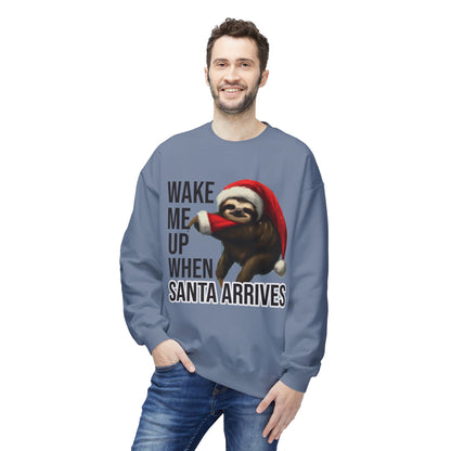Sloth Santa Sweatshirt — "Wake Me Up When Santa Arrives" Holiday Crewneck