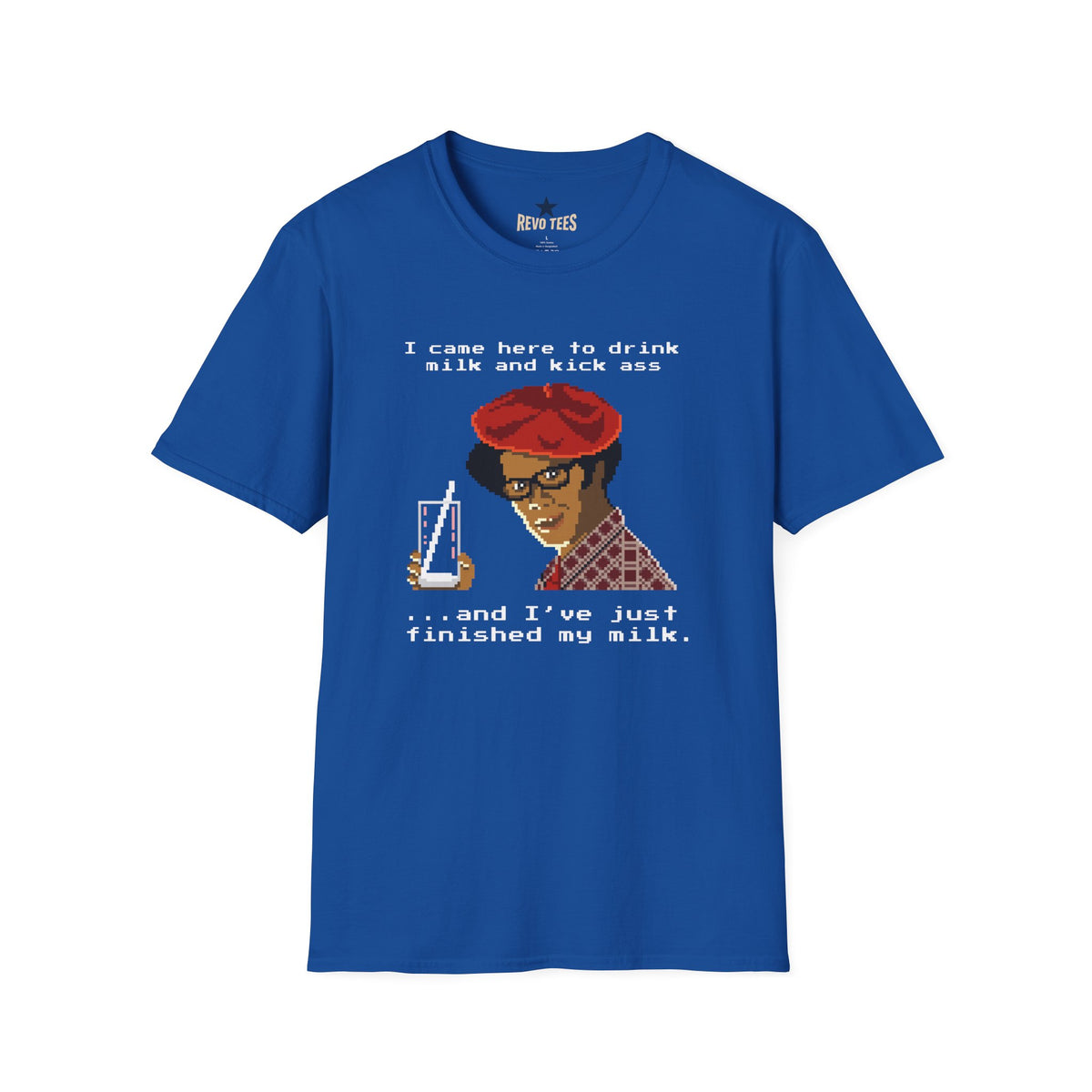 Revotees Graphic I Came Here to Drink Milk and Kick Ass Retro Pixel Design T-Shirt - alternate view 5