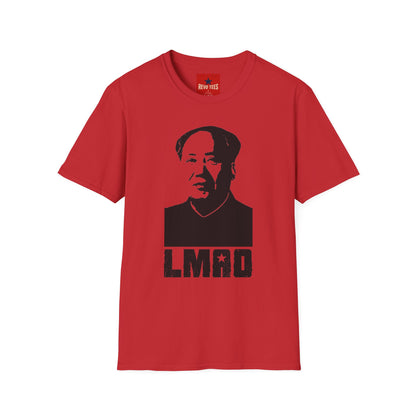 Graphic Tee with Bold Monochrome Portrait and "LMAO" Text