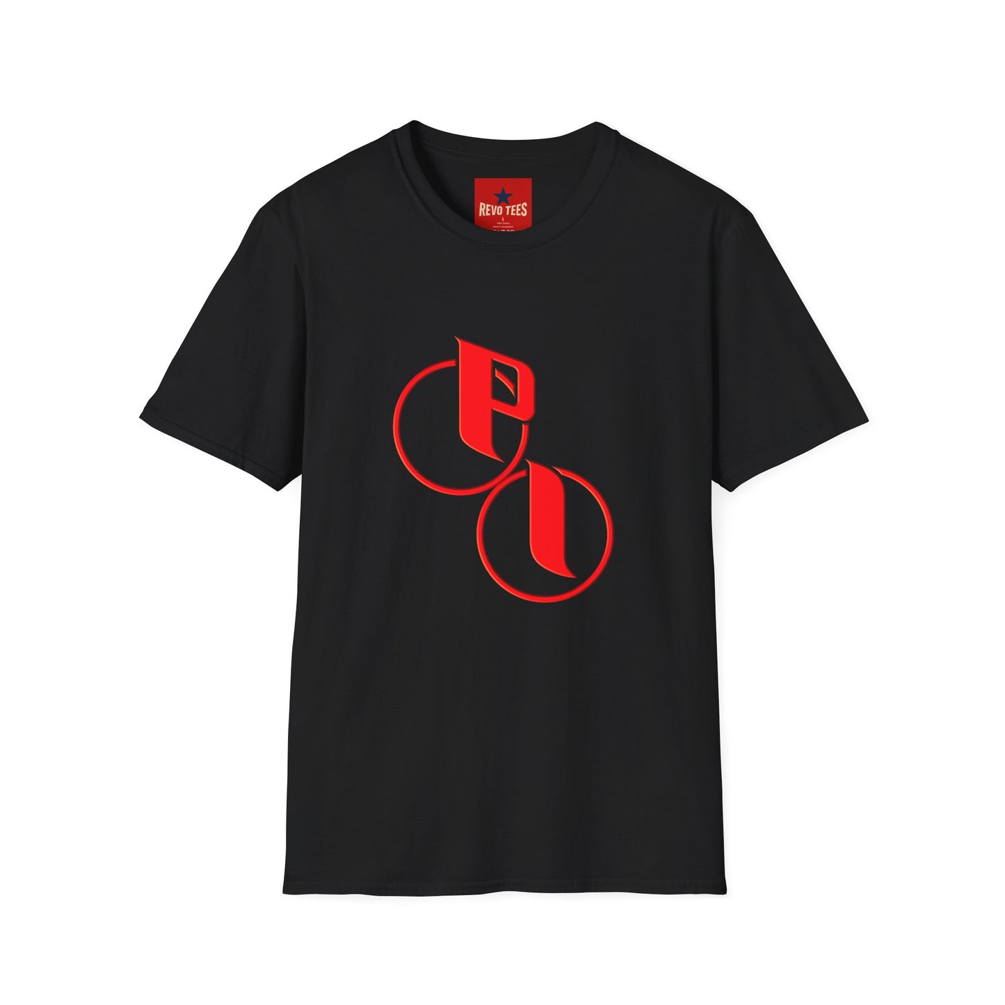 Parker Industries Graphic Tee — Red Circular Monogram Design