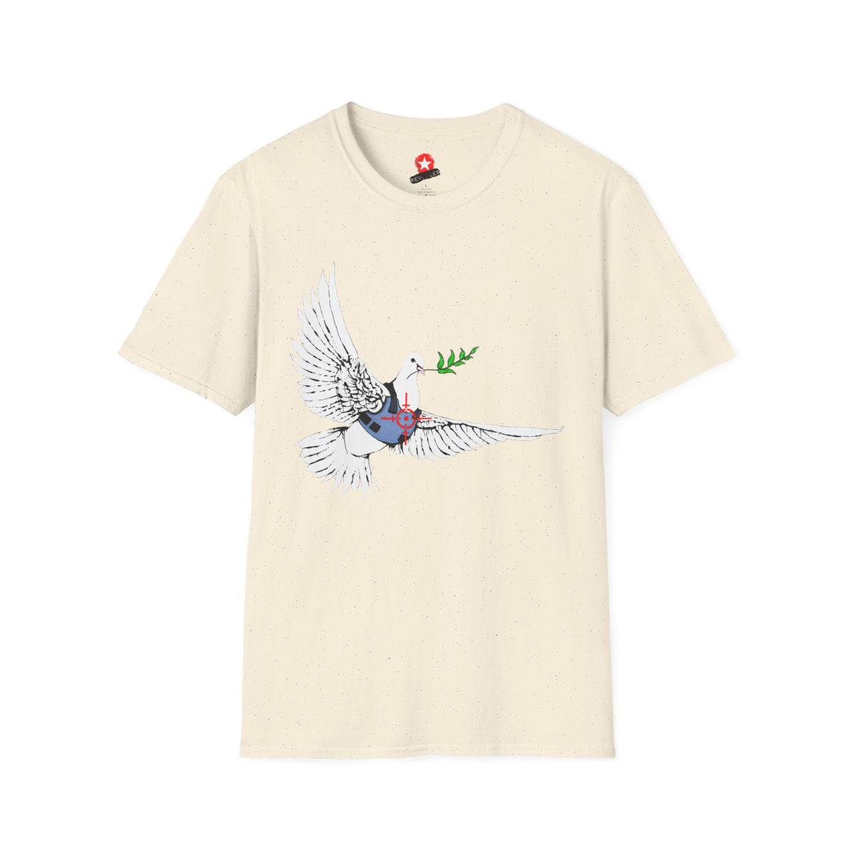 Revotees Banksys Dove of Peace Flying Dove with Olive Branch Earth Heart Graphic T-Shirt - alternate view 6