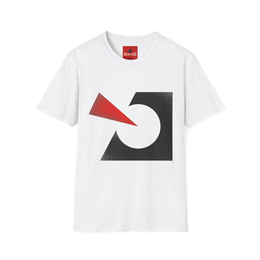 Abstract Geometric Tee — Red Arrow & Black Circle Minimalist T-Shirt