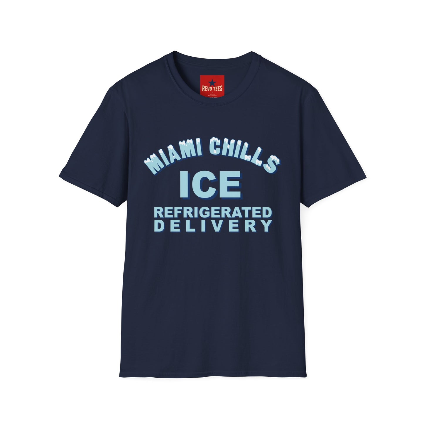Miami Chills Ice Graphic T-Shirt — Retro Beach Vibes, Refrigerated Delivery Slogan