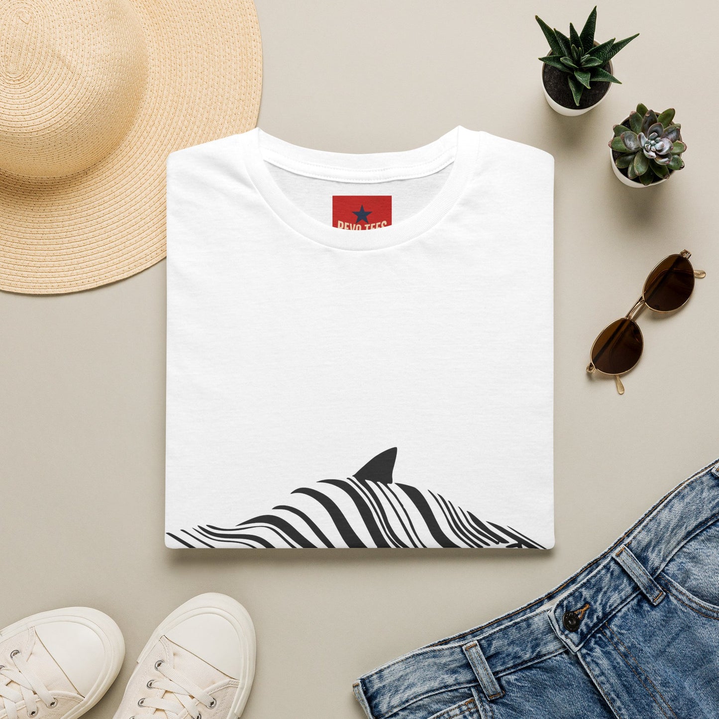 Whale Wave T-Shirt — Minimal Black Stripe Whale Design