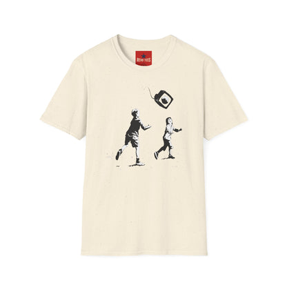 T‑Shirt — Banksy Style Kids Tossing TV Stencil Art Tee
