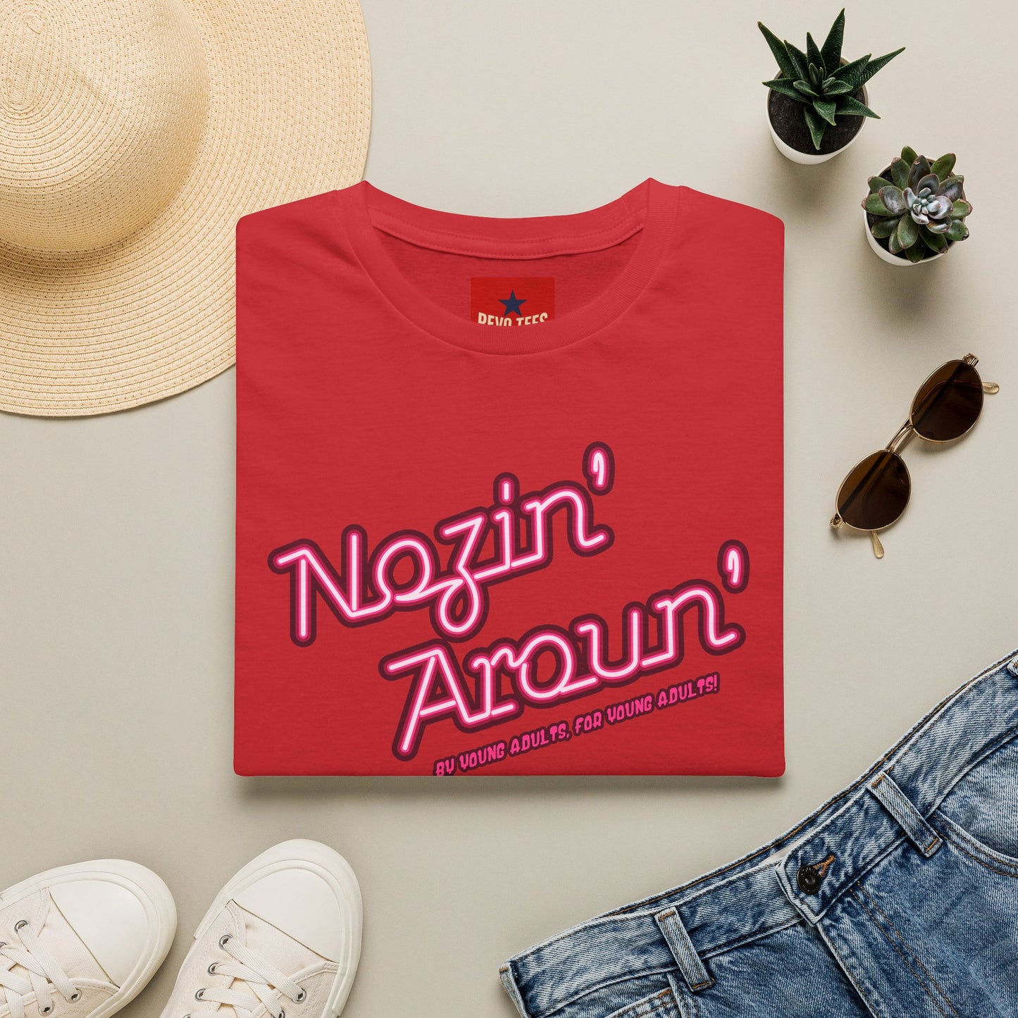 Nozin' Aroun' T‑Shirt — Retro Pink Script Casual Tee