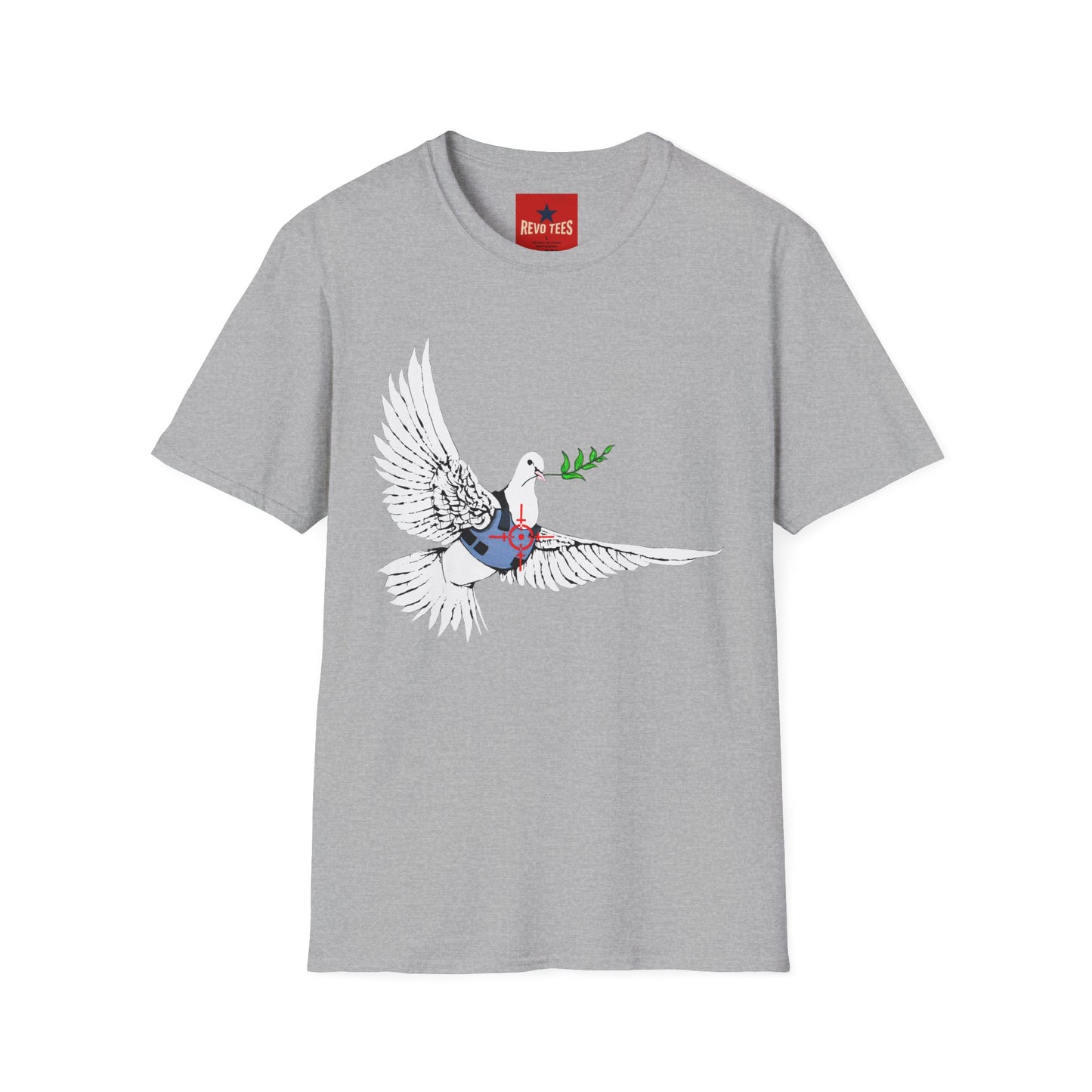 Banksy's Dove of Peace T‑Shirt — Flying Dove with Olive Branch & Earth Heart Graphic